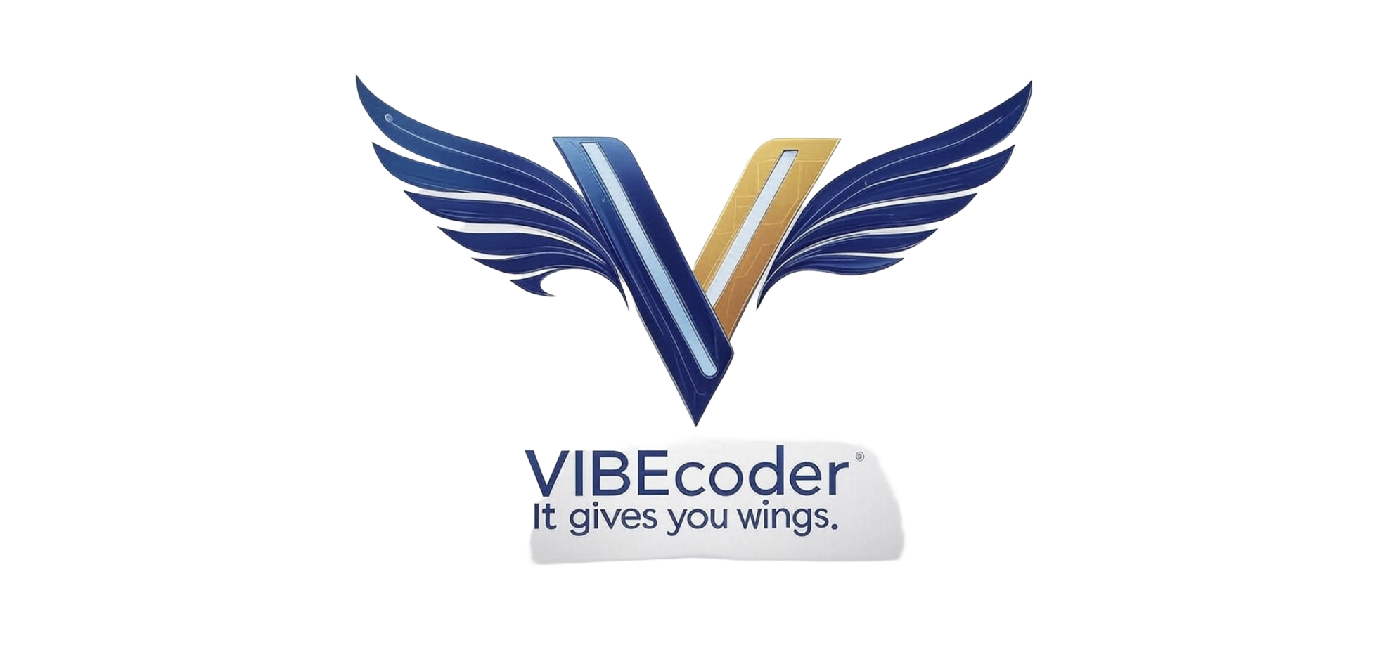 VIBEcoder Logo - V with wings and the tagline 'It gives you wings'